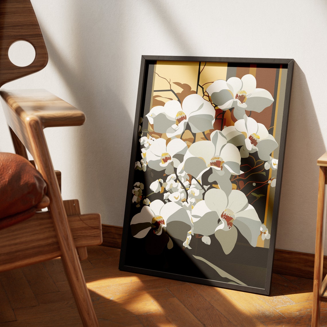 Glowing White Orchids Dark Elegant Floral Illustration Poster - Image 4