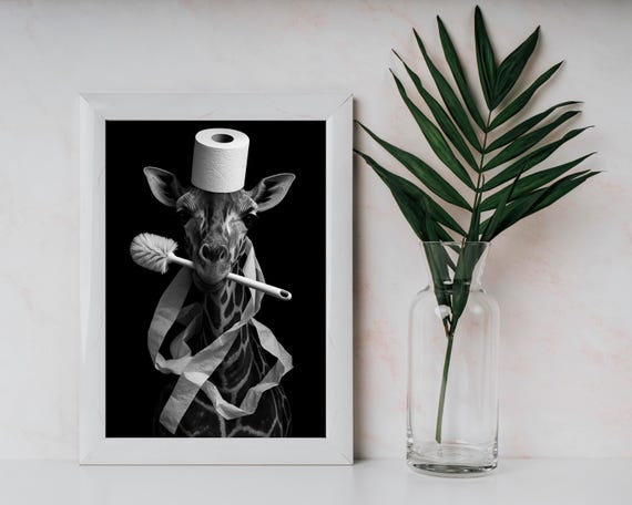 Giraffe Bathroom Poster Funny Animal Print