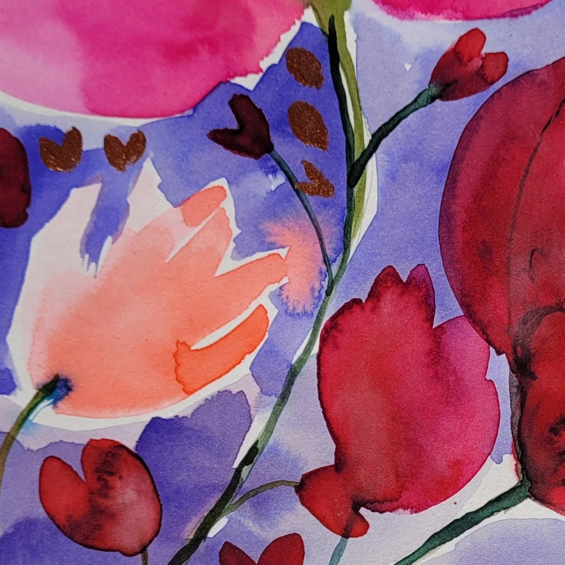 Romantic Pink Poppies Watercolor On Dreamy Lavender Sky Poster - Image 2