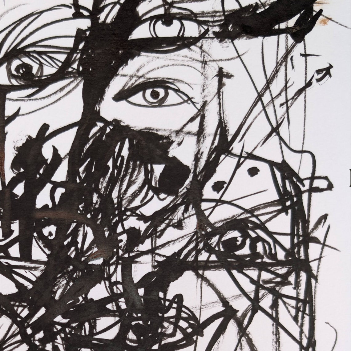 Striking Black Ink Eyes Expressive Abstract Line Drawing Poster