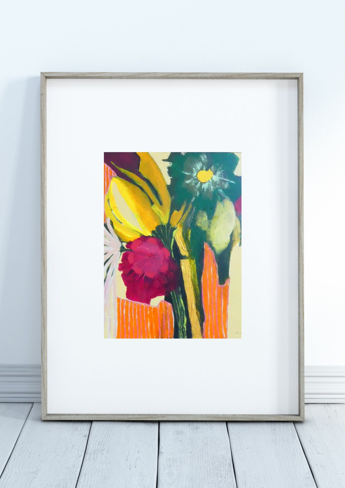 Bold Yellow Tulips And Red Poppy Modern Floral Art Wall Poster - Image 3