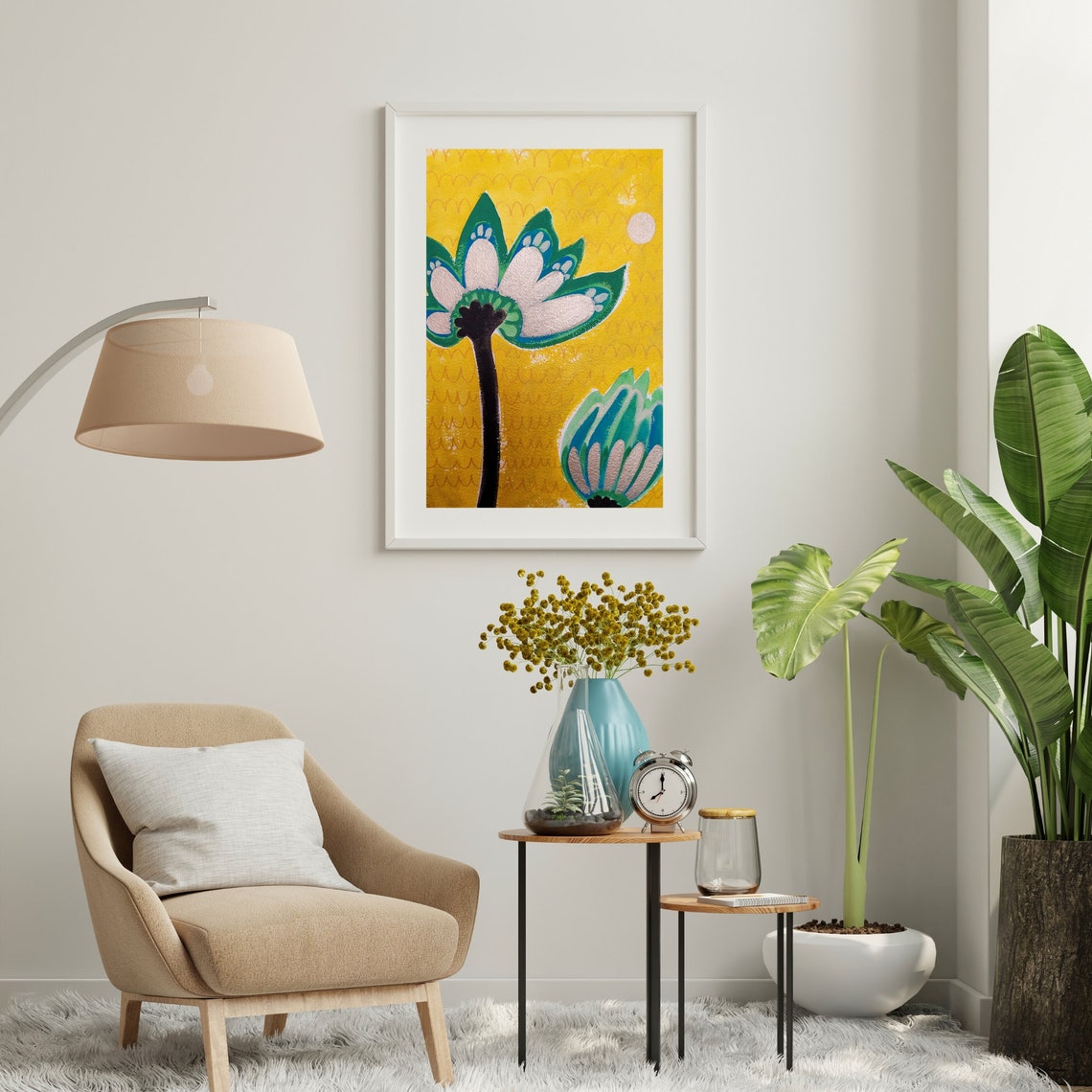 Bold Modern Poppy Bloom On Golden Yellow Floral Modern Poster - Image 2