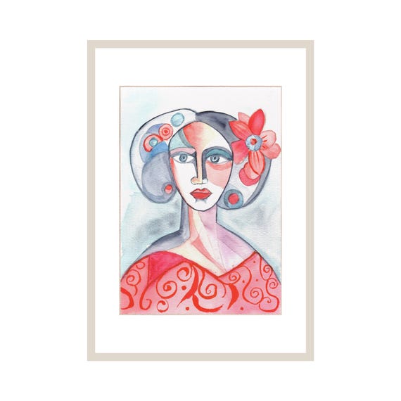 Abstract Woman Portrait Watercolor Print Floral Modern Wall Art