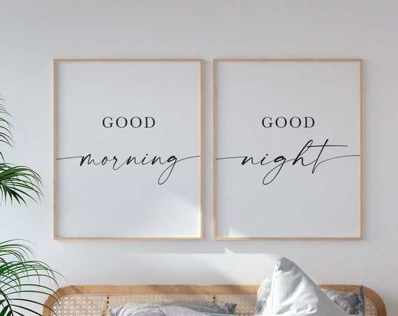 Good Morning Good Night Sign, Bedroom Wall Art
