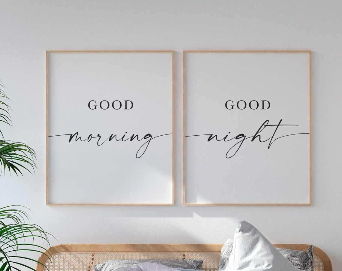 Good Morning Good Night Sign, Bedroom Wall Art