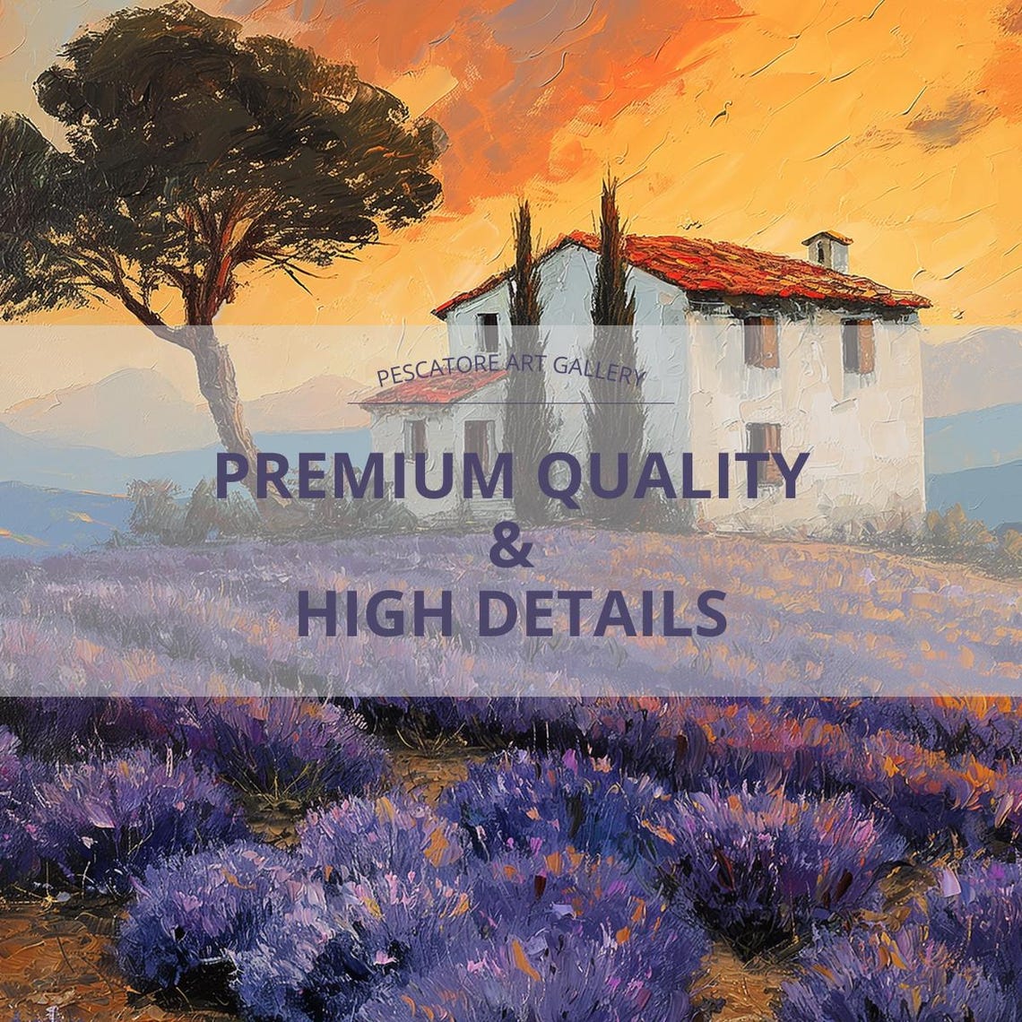 Tuscan Villa Lavender Field Cypress Tree Golden Sunset Travel Poster - Image 2