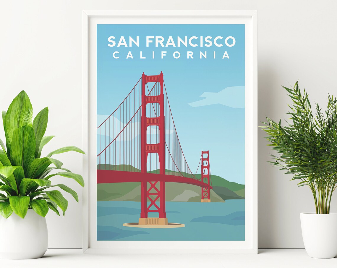 Golden Gate Bridge California Illustration Travel Poster