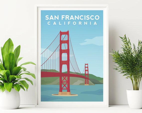 Golden Gate Bridge California Illustration Travel Poster