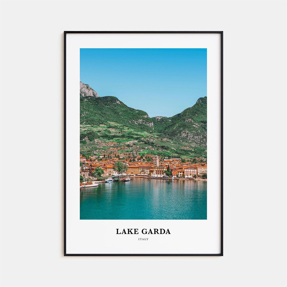 Lake Garda Italy Mountain Lakeside Red Roof Town Scenic Travel Poster