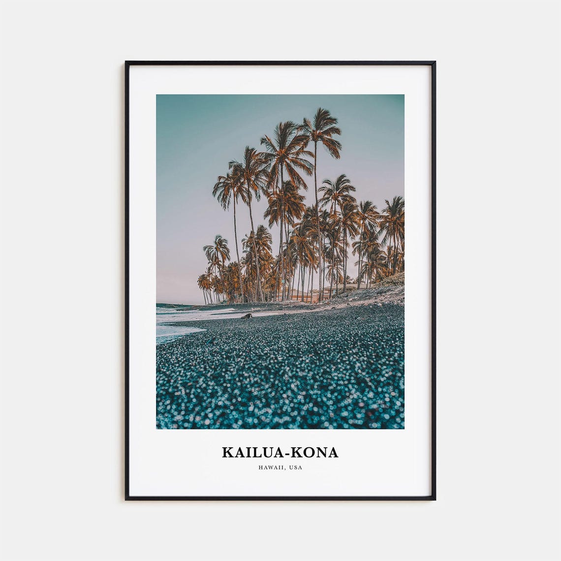 Kailua Kona Hawaii Black Sand Beach Palm Tree Grove Photo Poster