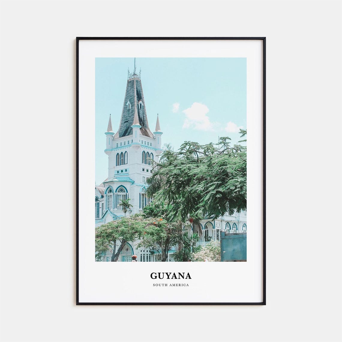 Guyana South America Colonial Cathedral Steeple Heritage Travel Poster