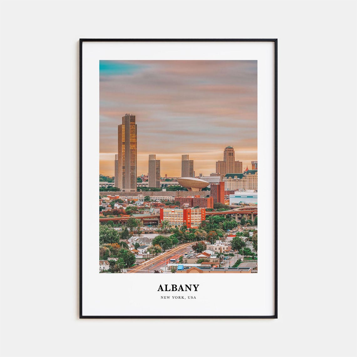 Albany New York State Capital City Skyline Sunset View Poster