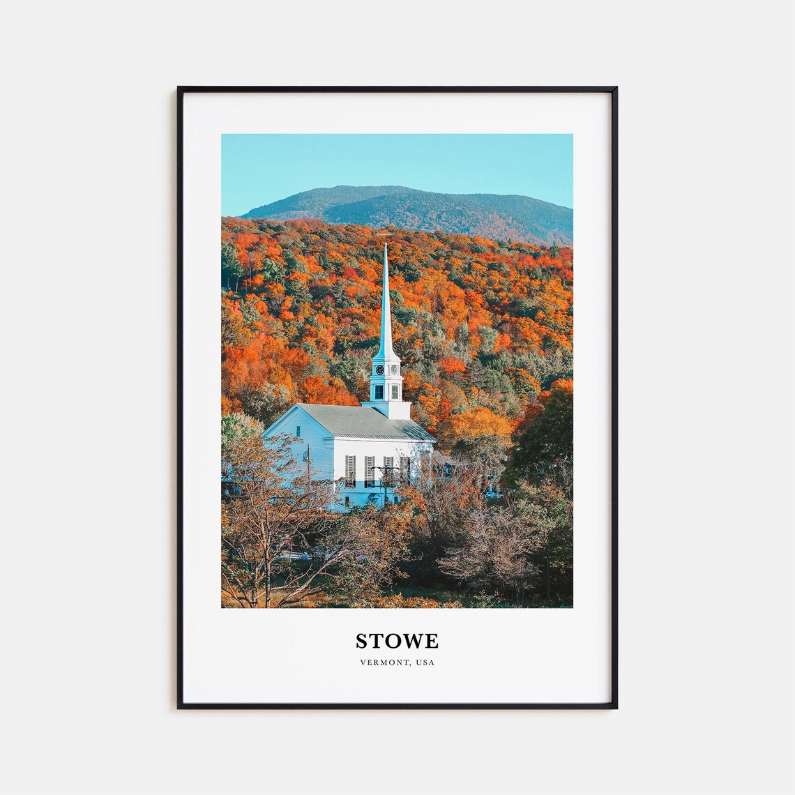 Stowe Vermont Autumn Fall Foliage White Church Photography Poster