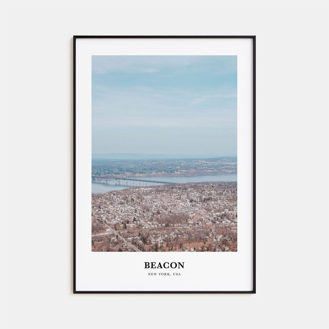 Beacon New York Hudson River Town Aerial Minimalist Travel Poster