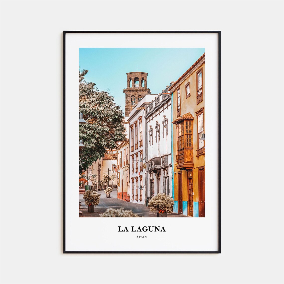 La Laguna Spain Old Street Church Tower Historic Travel Poster