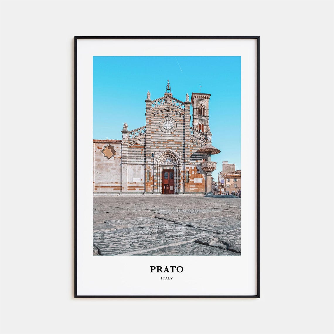 Prato Italy Striped Marble Cathedral Facade Piazza Photo Travel Poster