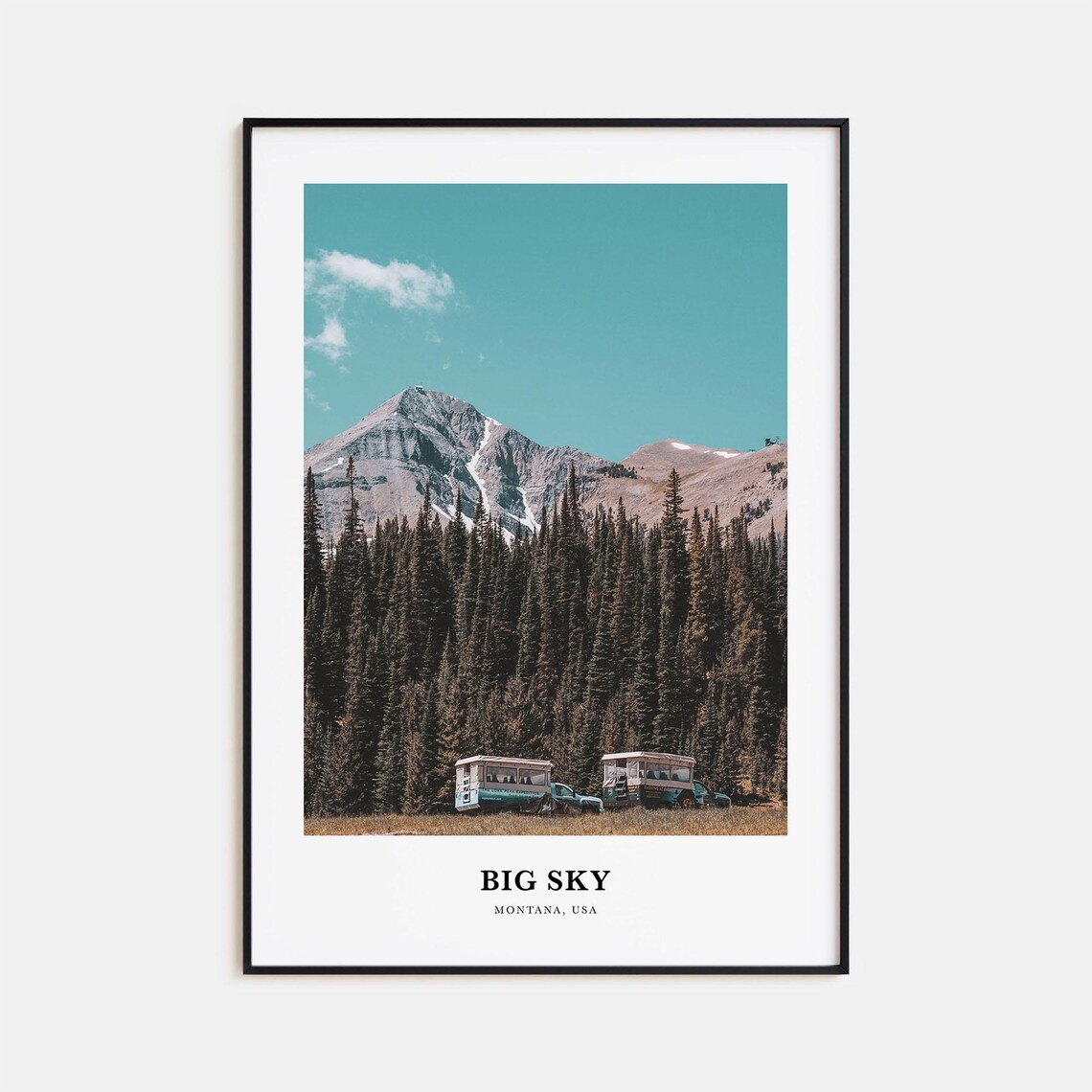 Big Sky Montana Mountain View With Vintage Vehicles Travel Poster