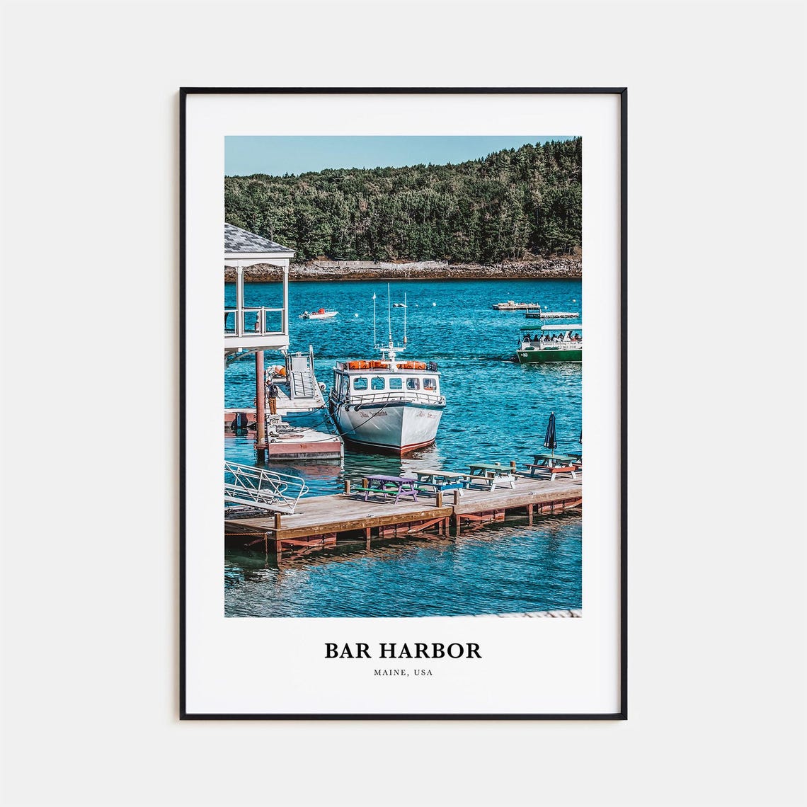 Bar Harbor Maine Harbor Boats Photography Travel Poster Coastal