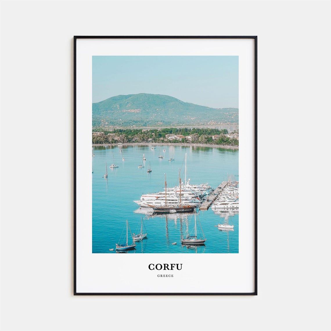 Corfu Greece Turquoise Sailboat Bay Minimalist Island Poster