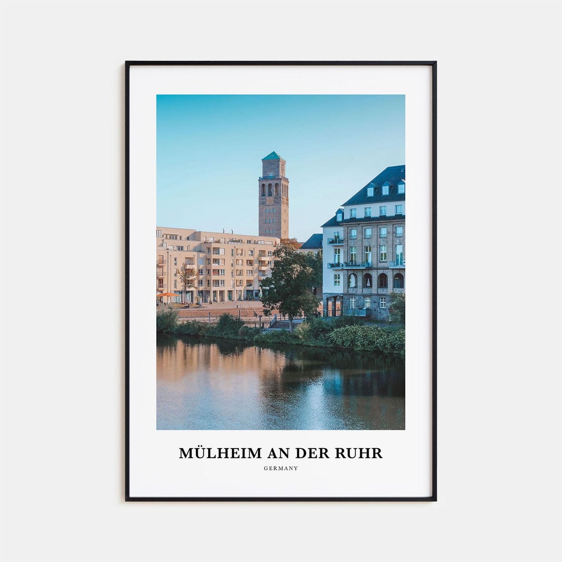 Muelheim an der Ruhr Germany Riverfront Tower Reflection Poster