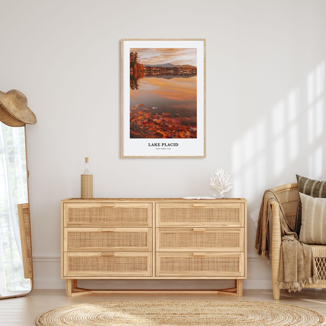 Lake Placid New York Autumn Leaves Mirror Lake Sunset Travel Poster - Image 2