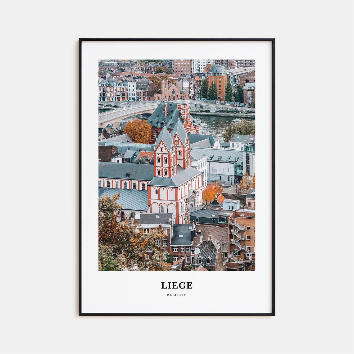 Liege Belgium Historic Church Riverside City View Photo Poster