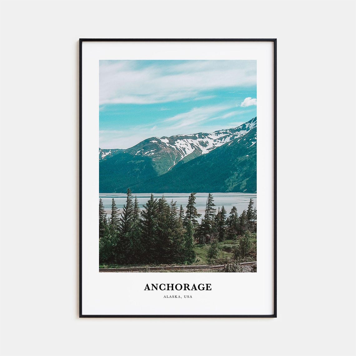 Anchorage Alaska Snowcapped Mountain Lake Pines Photography Poster