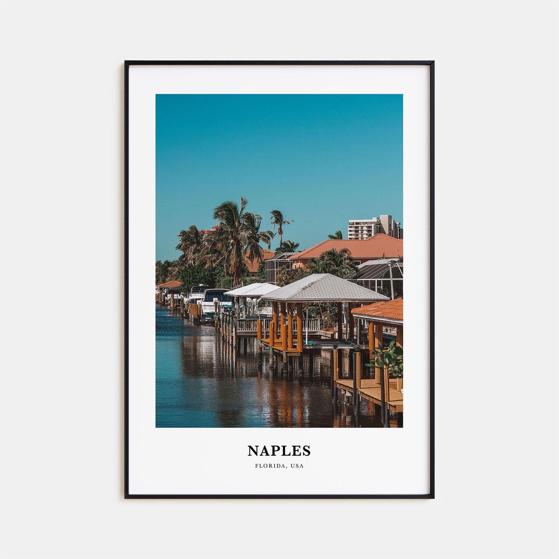 Naples Florida Waterfront Canal Palm Trees Boathouse Photo Poster