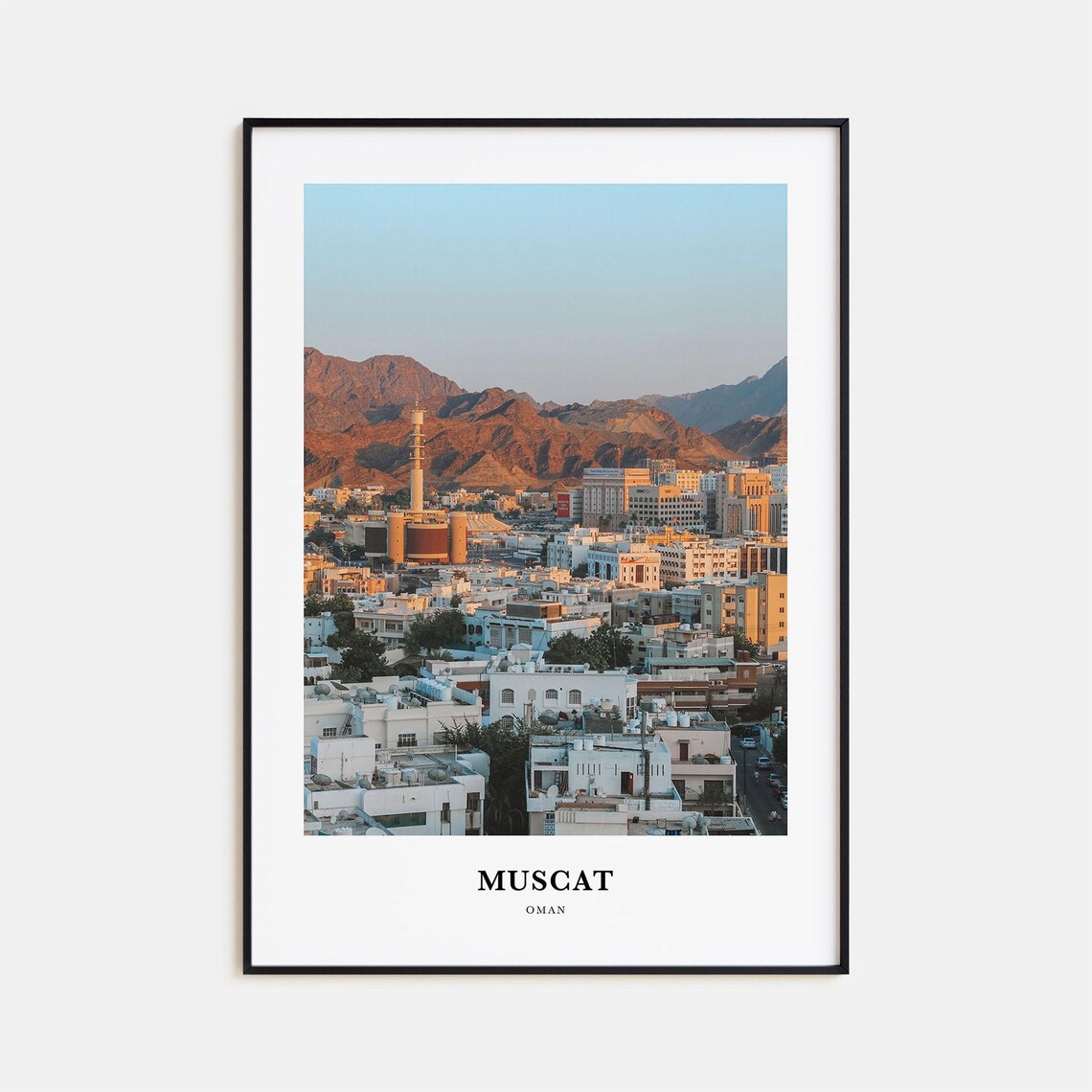 Muscat City Skyline Mountains Golden Hour Photo Travel Poster
