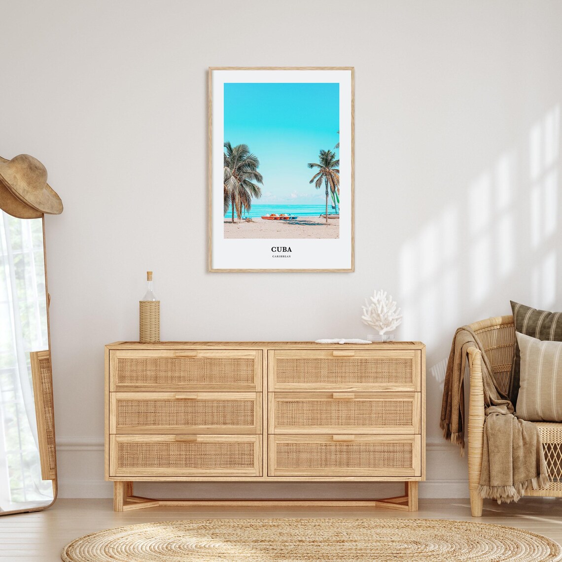 Tropical Cuba Caribbean Palm Beach With Colorful Boats Travel Poster - Image 2