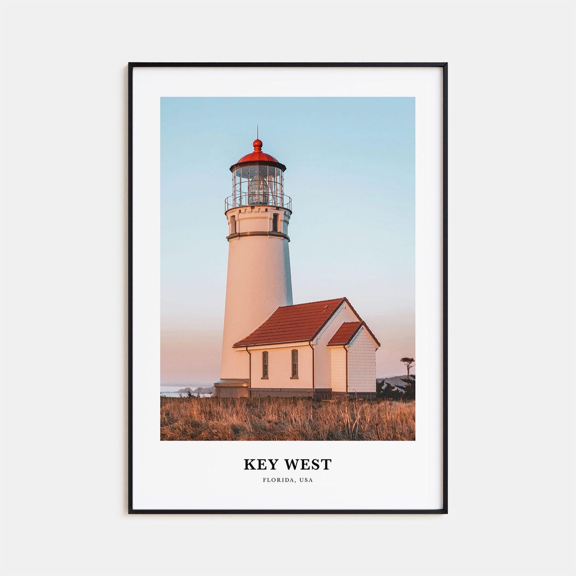 Key West Florida Lighthouse Red Dome Sunset Coastal Travel Poster