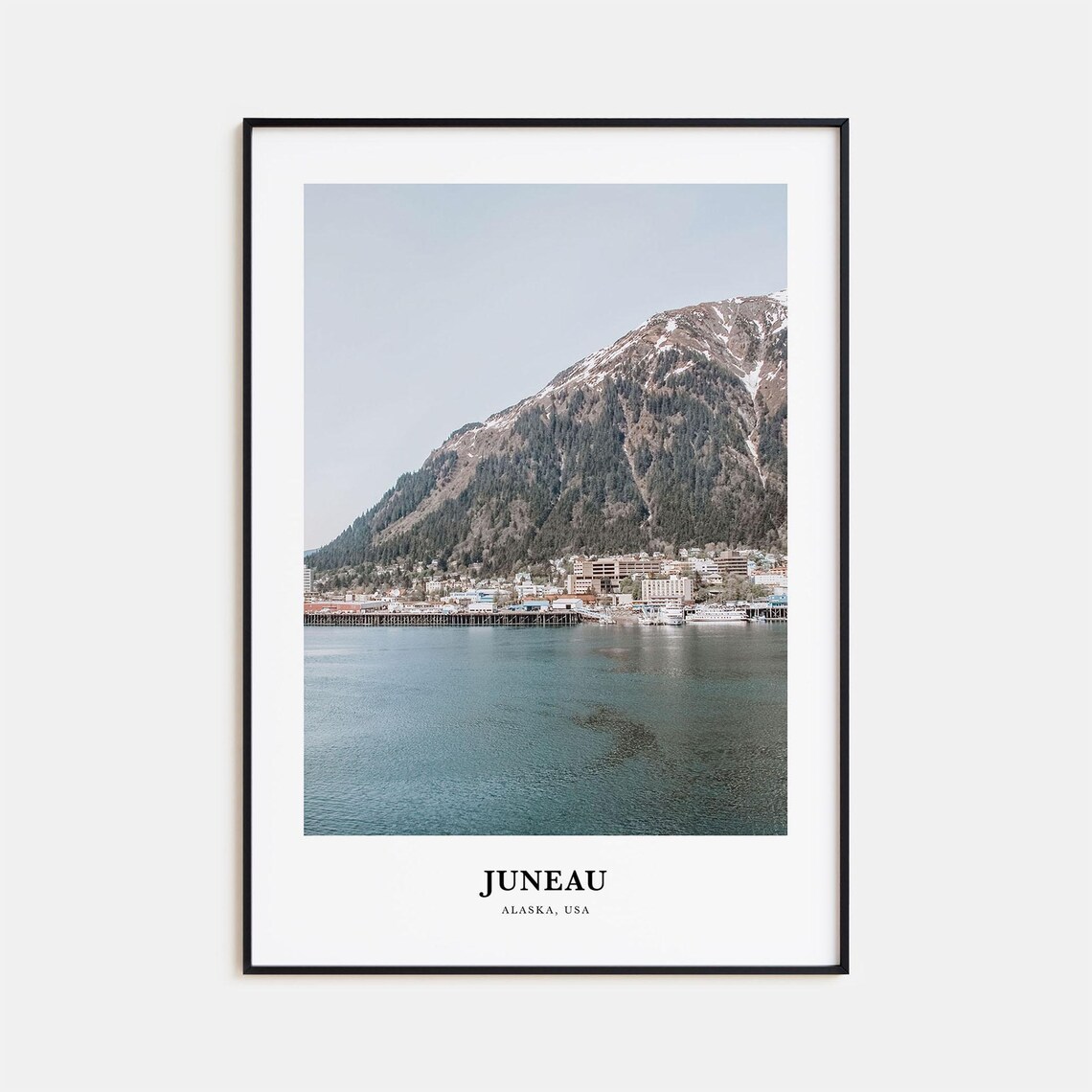 Juneau Alaska USA Waterfront Town Snowy Mountain Photo Print