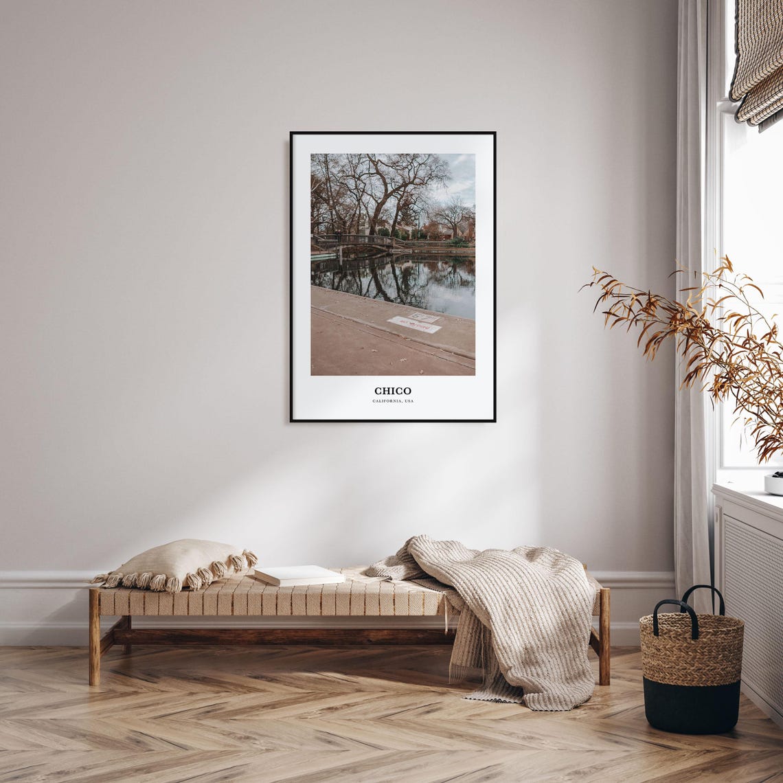 Chico California USA Tranquil Park Pond Bridge Reflection Photo Poster - Image 3