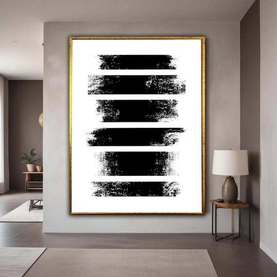 Abstract Black Brushstroke Canvas Wall Art Minimalist Modern Design Grunge Print Contemporary Home Decoration Ready Gift Decor