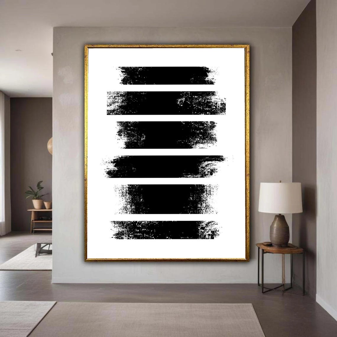 Abstract Black Brushstroke Canvas Wall Art Minimalist Modern Design Grunge Print Contemporary Home Decoration Ready Gift Decor
