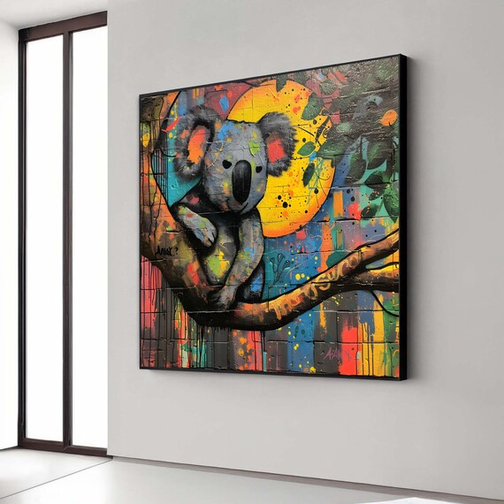 Koala Graffiti Art Canvas Print Colorful Street Style Painting Australian Animal Moon Wall Decor Vibrant Modern Wildlife Gift