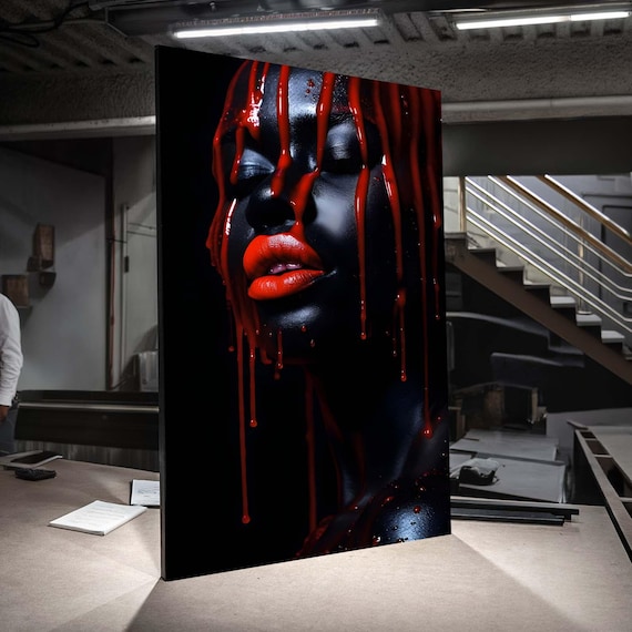 African Woman With Dripping Red Paint Bold Modern Portrait Poster