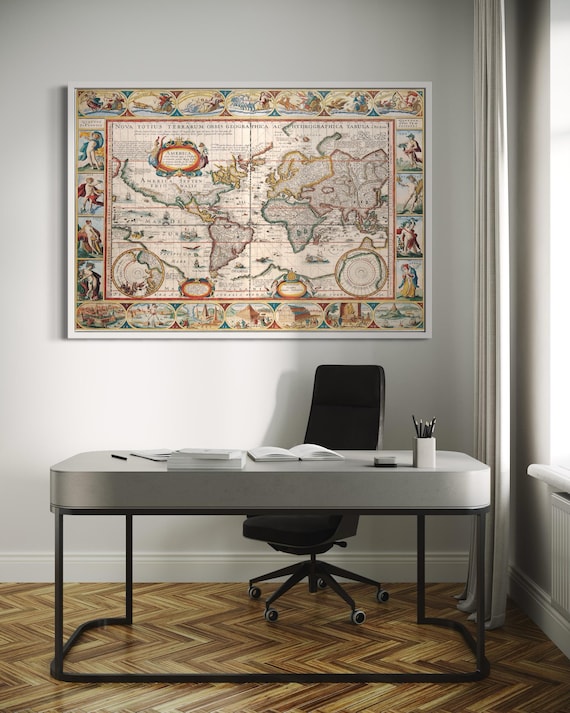 Antique World Map Canvas Vintage Art Historical Geography Print Framed Wall Ready To Hang Classic Decor