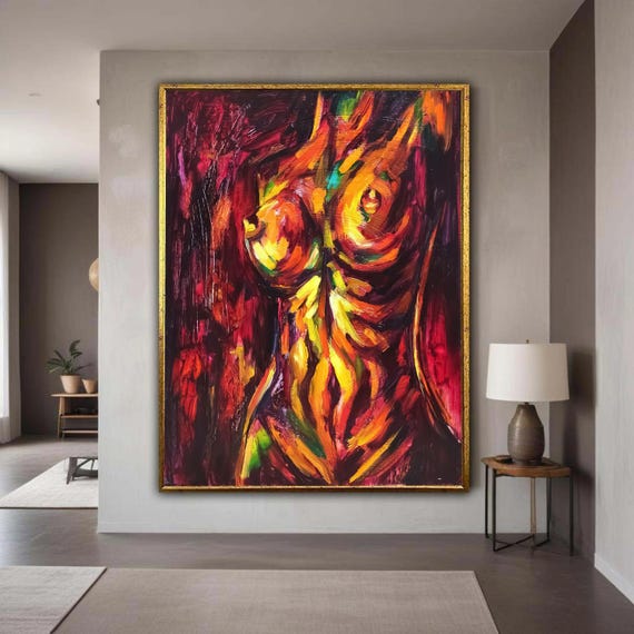 Abstract Female Torso Painting Canvas Modern Expressionist Wall Art Bold Colorful Nude Contemporary Gift Home Decor