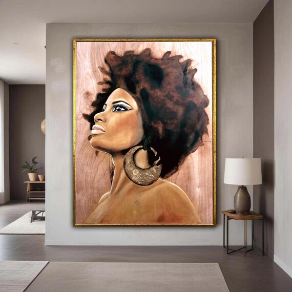 African Woman Afro Hoop Earrings Side Profile Portrait Poster