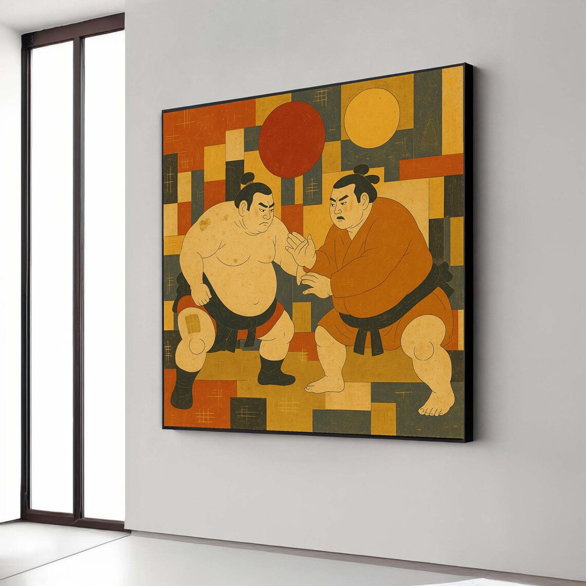 Traditional Sumo Wrestling Fight Japanese Sport Stylized Art Poster