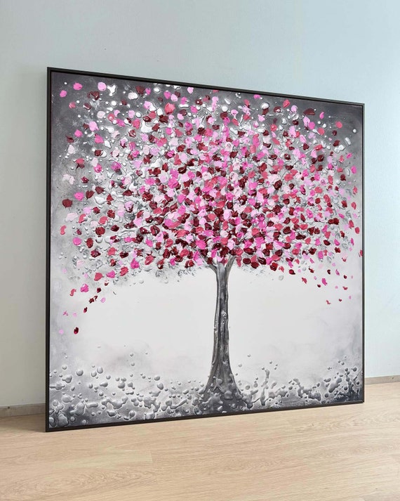 Cherry Blossom Tree Art Pink Flower Canvas Modern Wall Ready To Hang Home Decor