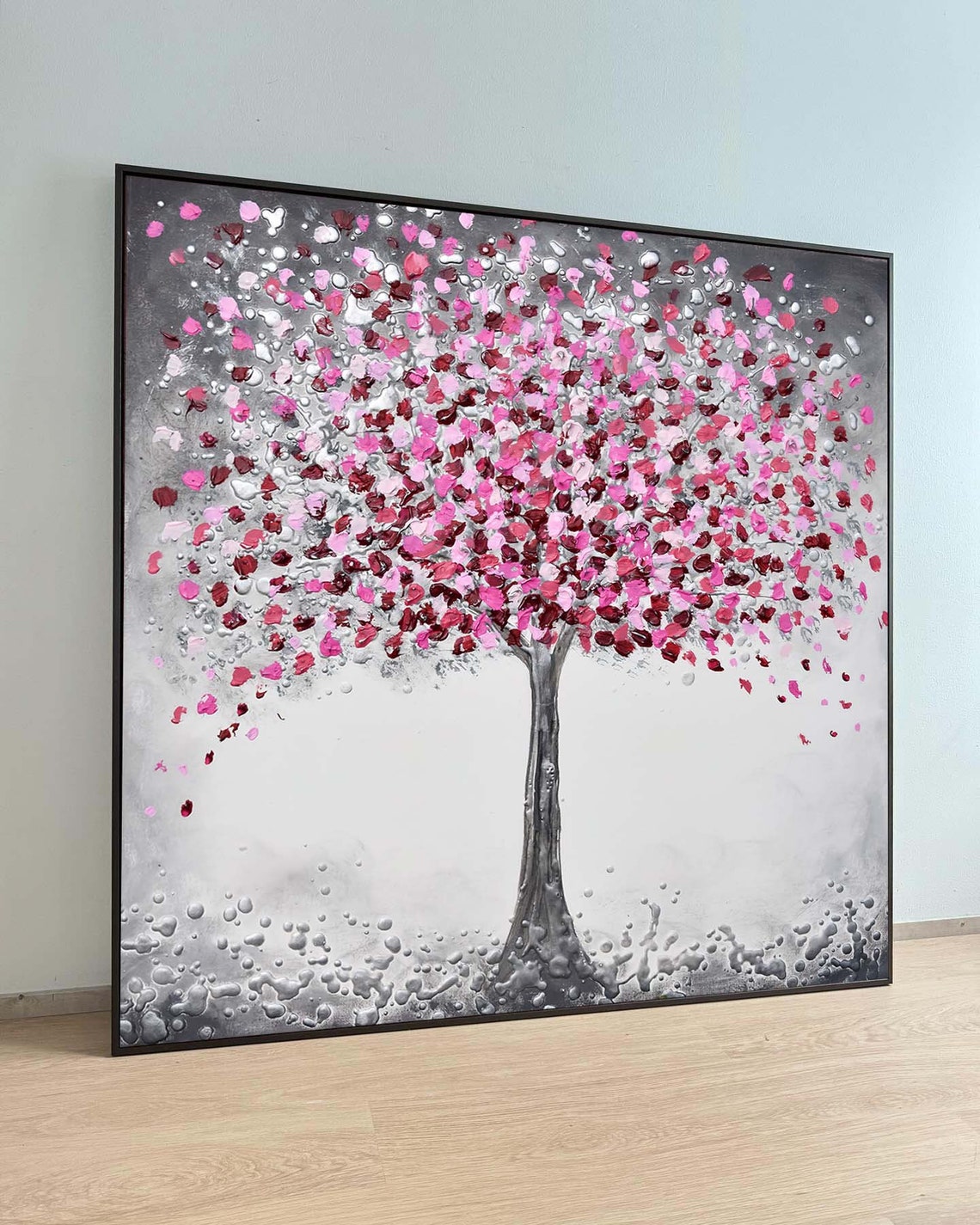 Cherry Blossom Tree Pink Flowers Abstract Textured Art Poster