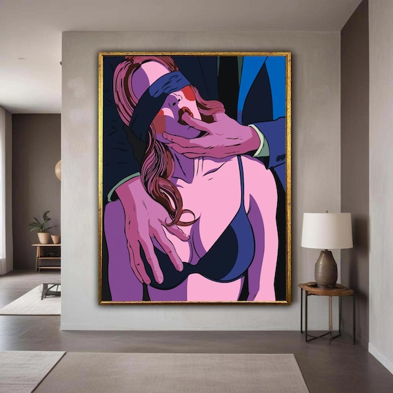 Sensual Blindfolded Woman Pop Art Bold Erotic Illustration Poster