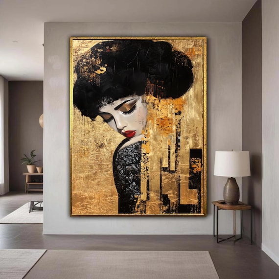 Gold Leaf Klimt Style Elegant Woman Portrait Modern Abstract Wall Art