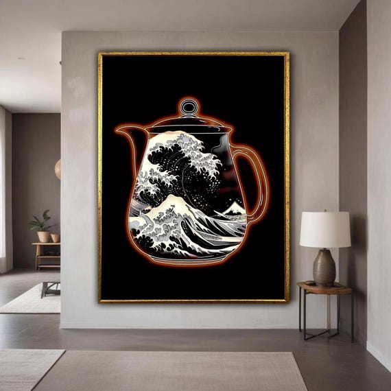Japanese Wave Teapot Art The Great Canvas Asianinspired Wall Modern Kitchen Decor Unique Gift Home