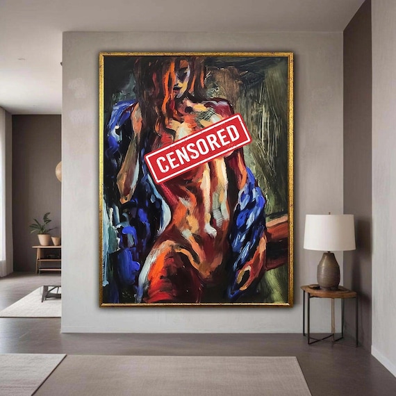 Bold Abstract Nude Female Figure Blue Red Modern Expressionist Poster