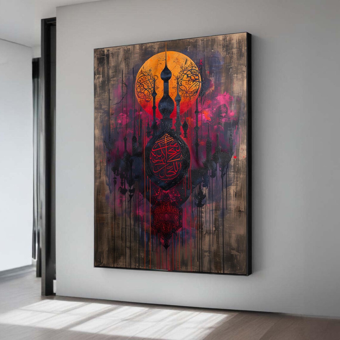 Modern Islamic Canvas Art Abstract Calligraphy Mosque Print Eid Spiritual Decor Arabic Religious Wall Gift Vibrant Orange Red