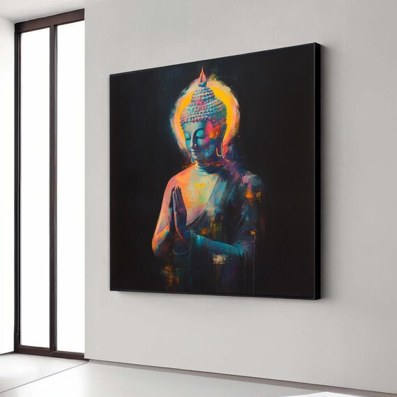 Meditative Buddha Canvas Wall Art Spiritual Zen Painting Colorful Portrait Peaceful Home Decor Modern Gift