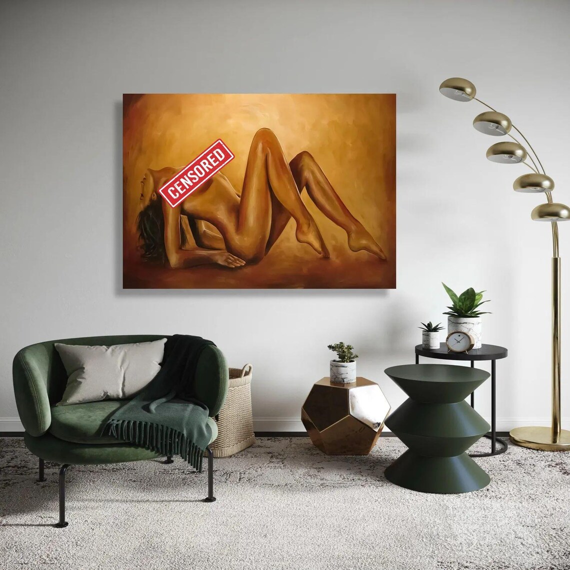 Sensual Nude Female Form Warm Golden Tone Oil Painting Poster